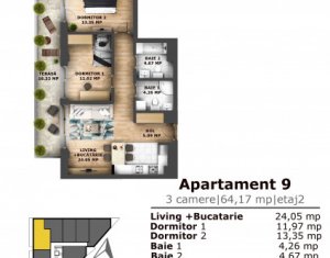 Lakás 3 szobák eladó on Cluj-napoca, Zóna Iris