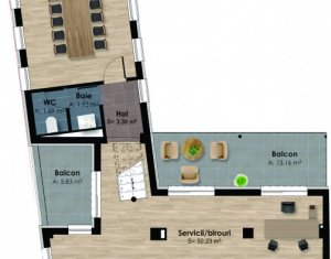 Birou 2 incaperi 80mp, terasa, garaj subteran inclus, piata Garii 