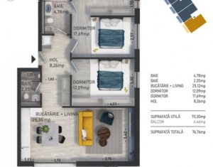 Appartement 3 chambres à vendre dans Baciu, zone Centru