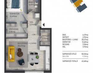 Appartement 2 chambres à vendre dans Baciu, zone Centru