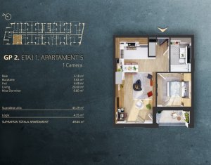 Vanzare apartament 2 camere, 49.64mp, bloc nou 