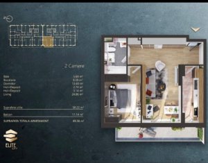 Apartament cu 2 camere, lux, 58mp, etaj 2, Elite City