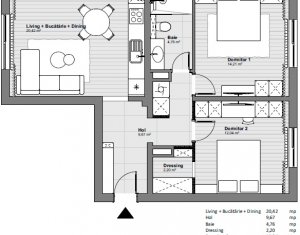 Apartament cu 3 camere, 63mp, modern